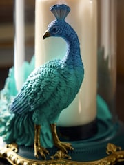 Teal Blue Peacock Pillar Candle Holder Hurricane - Image 3 of 4