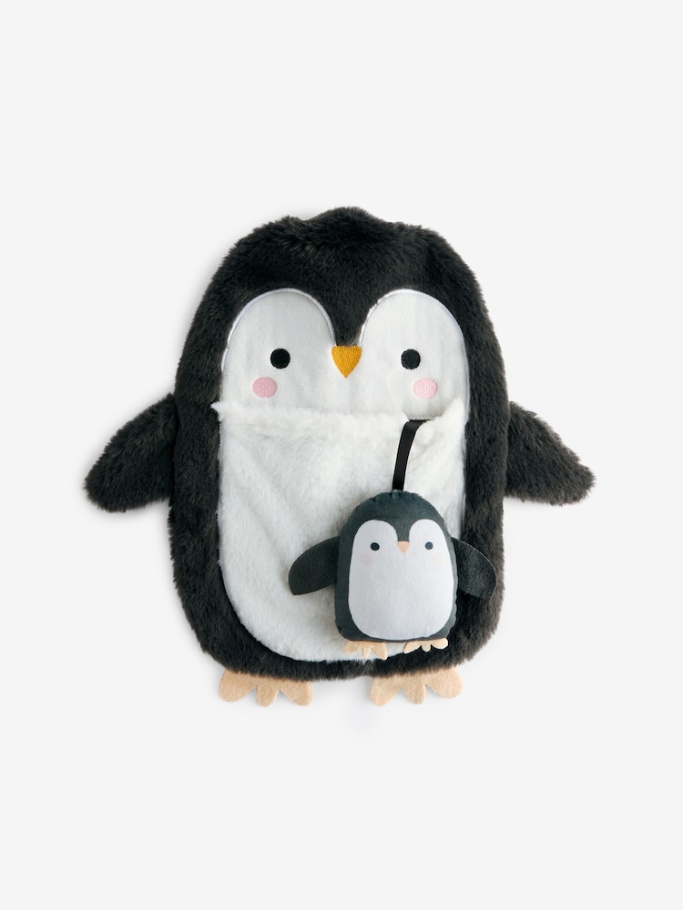Black/White Penguin and Chick Hot Water Bottle - Image 1 of 1