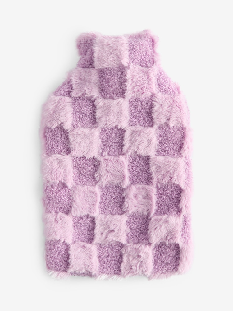 Lilac Purple Chequerboard Hot Water Bottle - Image 1 of 1