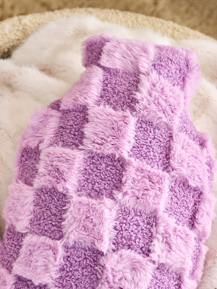 Lilac Purple Chequerboard Hot Water Bottle - Image 2 of 3