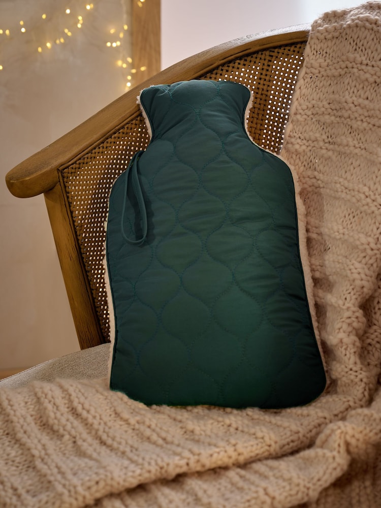 Green/Cream Quilted Hot Water Bottle - Image 1 of 5 Green/Cream Quilted Hot Water Bottle - Image 1 of 5