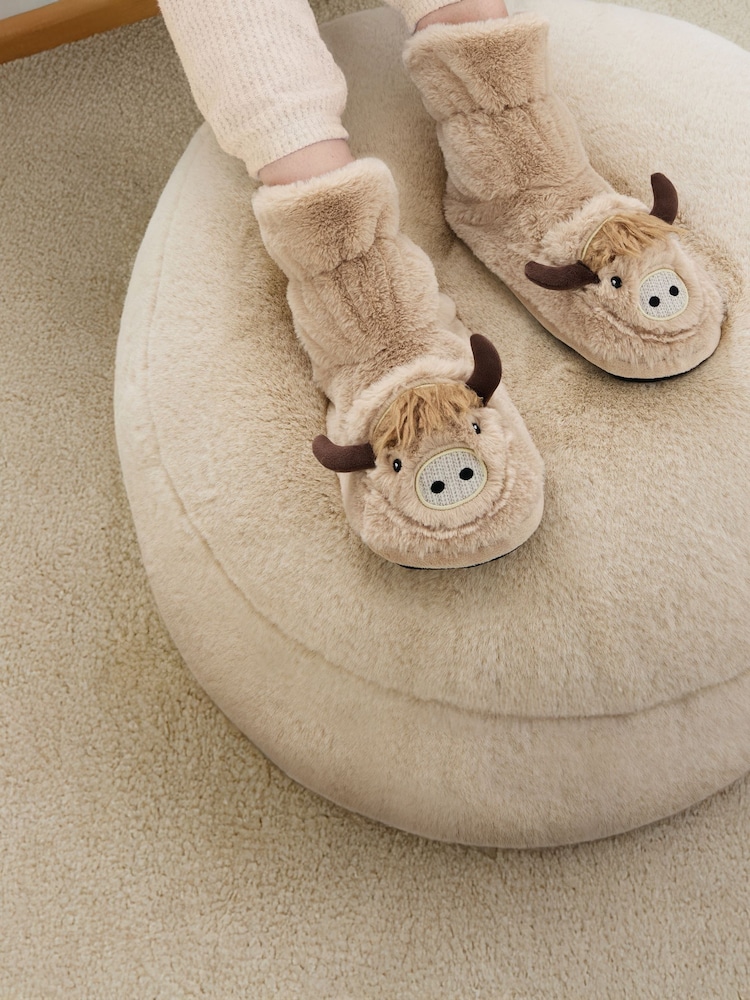 Natural Hamish the Highland Cow Microwaveabe Slippers - Image 1 of 1 Natural Hamish the Highland Cow Microwaveabe Slippers - Image 1 of 1
