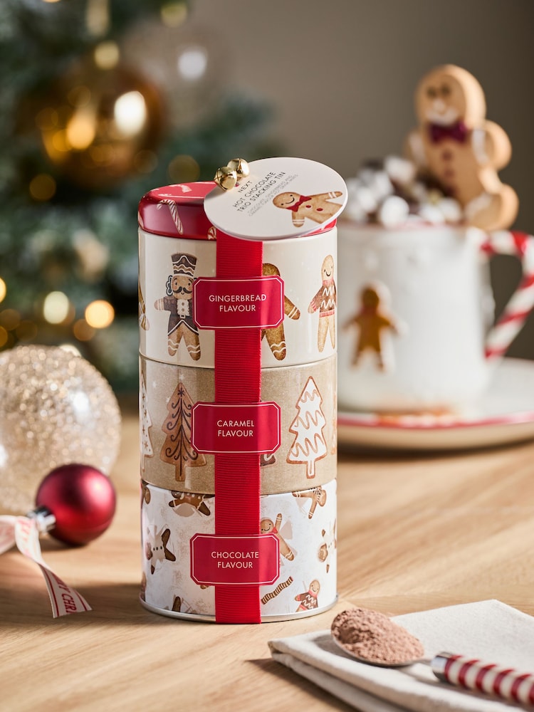 Christmas Hot Chocolate Gingerbread Trio Stacking Tin Gift - Image 1 of 4 Christmas Hot Chocolate Gingerbread Trio Stacking Tin Gift - Image 1 of 4