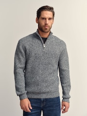 Grey Regular Fit Textured Knit Quarter Zip Neck Jumper - Image 1 of 7