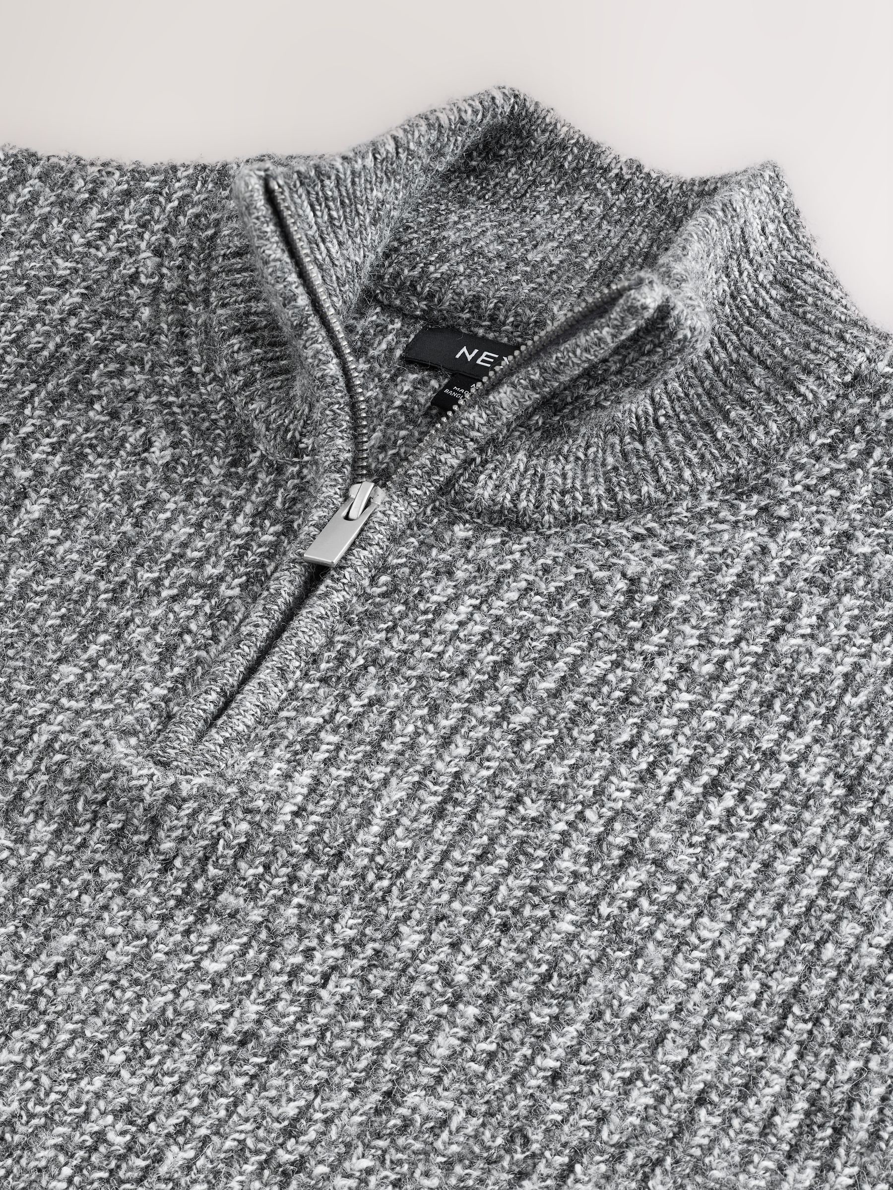 Buy Grey Regular Fit Textured Knit Quarter Zip Neck Jumper with