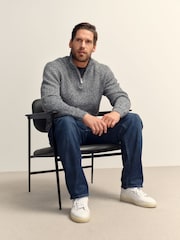 Grey Regular Fit Textured Knit Quarter Zip Neck Jumper - Image 2 of 7