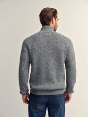 Grey Regular Fit Textured Knit Quarter Zip Neck Jumper - Image 3 of 7