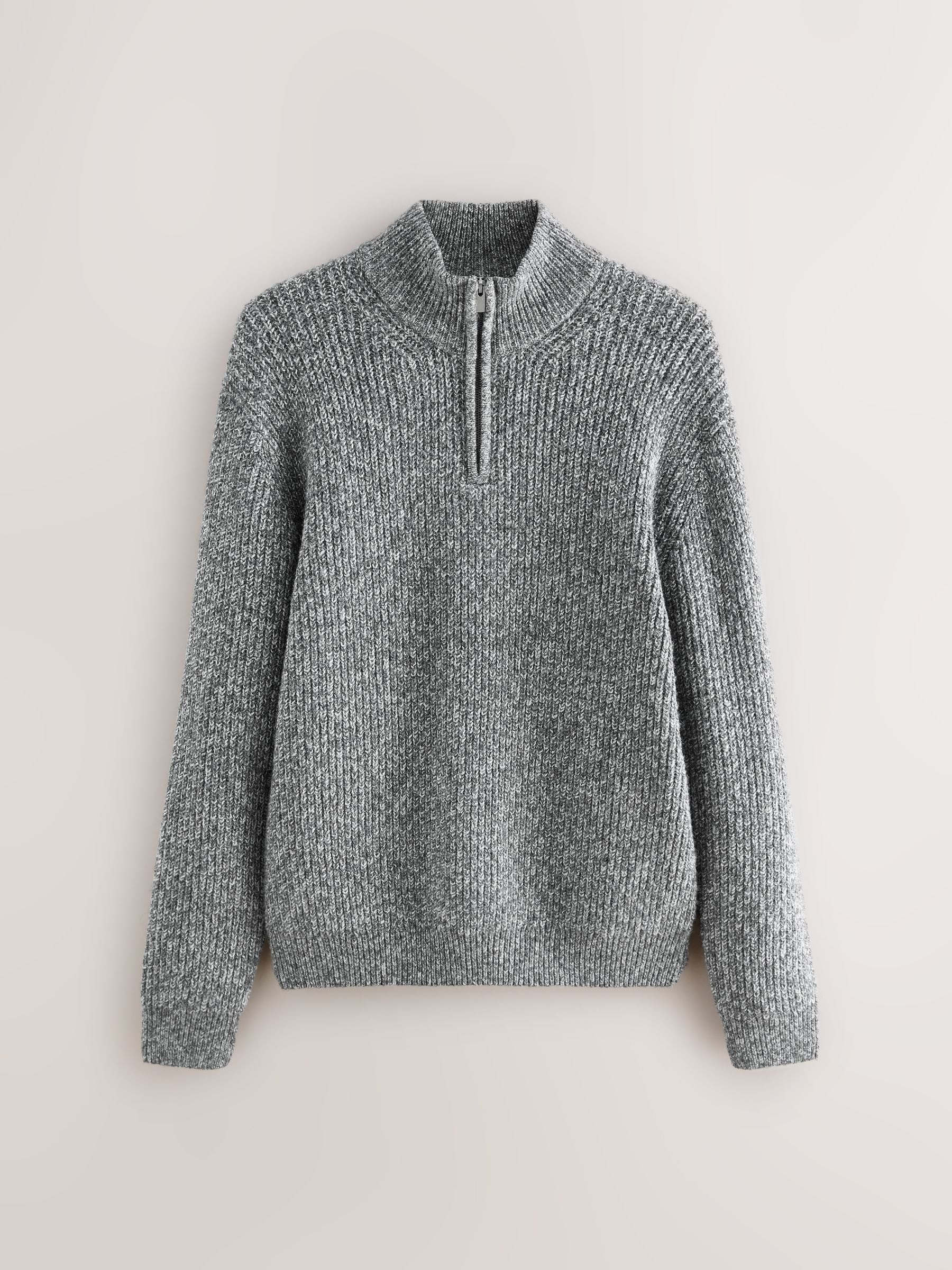 Buy Grey Regular Fit Textured Knit Quarter Zip Neck Jumper with