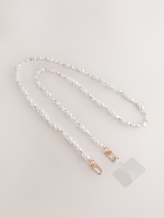 White/Gold Tone Faux Pearl Across Body Phone Strap - Image 4 of 8