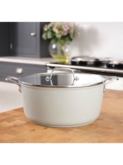 Laura Ashley Dark Dove Grey 28cm Non Stick Casserole Pot 6.6L and Glass Lid - Image 1 of 4