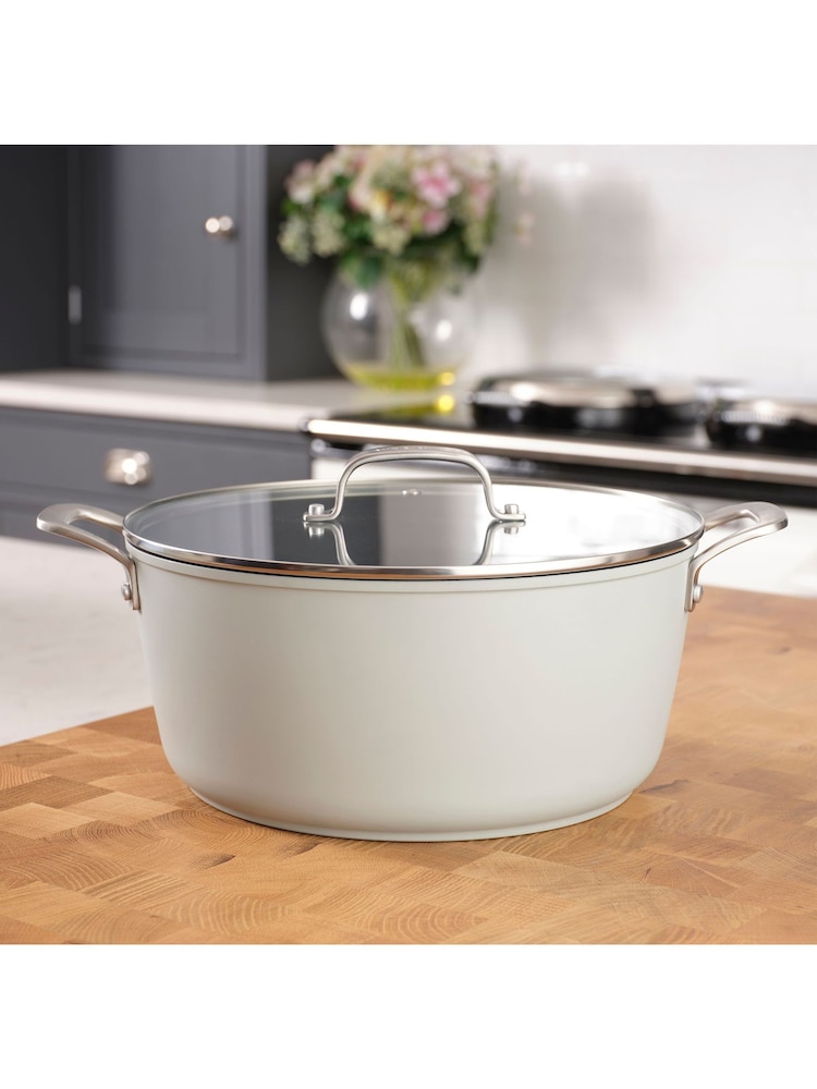 Laura Ashley Dark Dove Grey 28cm Non Stick Casserole Pot 6.6L and Glass Lid - Image 1 of 4
