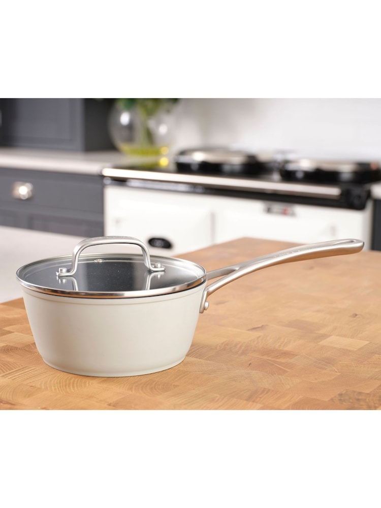 Laura Ashley Sage Leaf 18cm Superior Non Stick Saucepan and Glass Lid - Image 1 of 5
