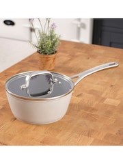 Laura Ashley Dark Dove Grey 18cm Superior Non Stick Saucepan and Glass Lid - Image 1 of 5