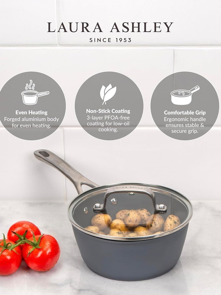 Laura Ashley Dark Slate 18cm Superior Non Stick Saucepan and Glass Lid - Image 2 of 5