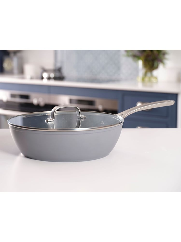 Laura Ashley Dark Slate 28cm Non Stick Deep Saute Pan and Glass Lid - Image 1 of 3