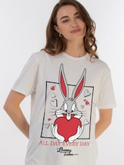 Brands In White Women Boyfriend Fit 100% Cotton Looney Tunes Bugs Bunny Heart T-Shirt - Image 1 of 3