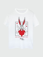 Brands In White Women Boyfriend Fit 100% Cotton Looney Tunes Bugs Bunny Heart T-Shirt - Image 2 of 3