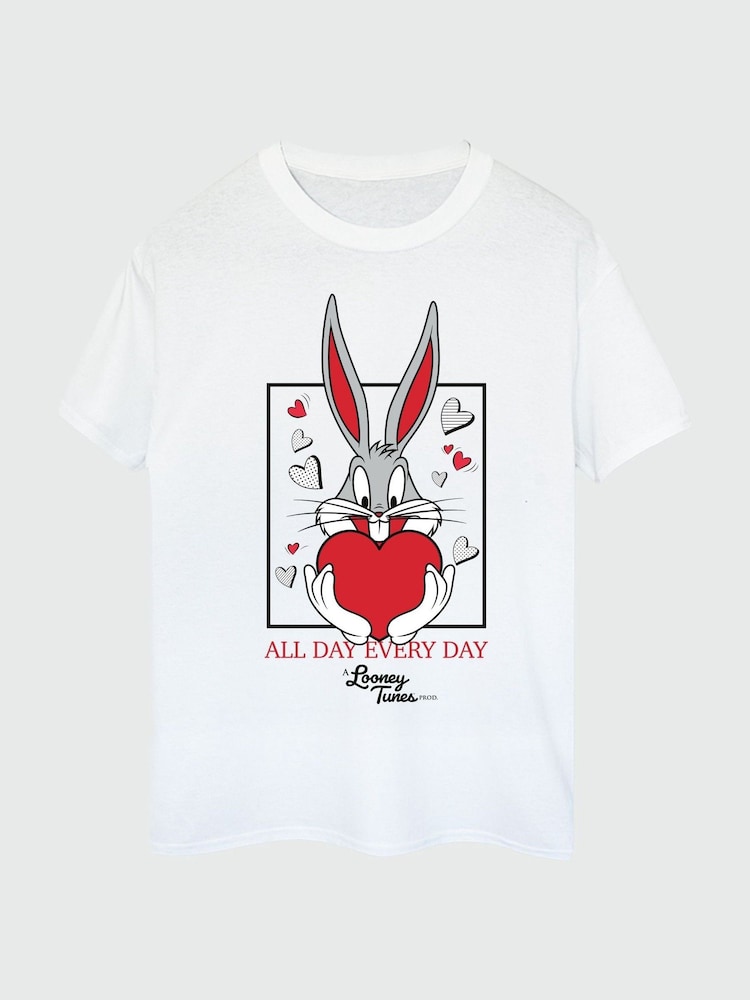 Brands In White Women Boyfriend Fit 100% Cotton Looney Tunes Bugs Bunny Heart T-Shirt - Image 2 of 3