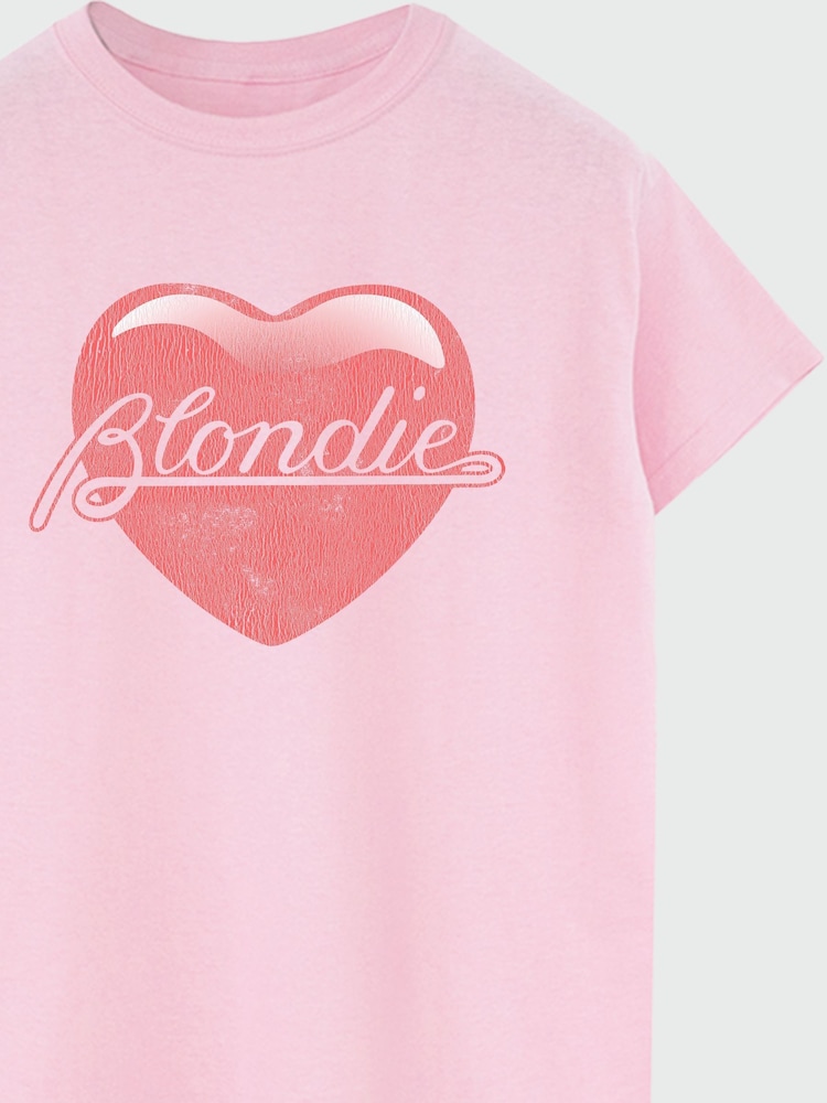 Brands In Pink Blondie Logo Heart Women Boyfriend Fit Music T-Shirt - Image 4 of 4