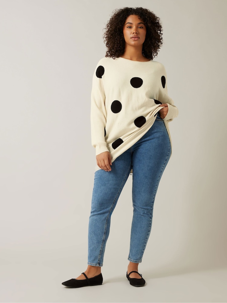 Evans Cream Spot Jacquard Jumper - Image 2 of 6