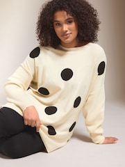 Evans Cream Spot Jacquard Jumper - Image 3 of 6