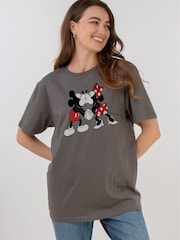 Brands In Grey Women Boyfriend Fit 100% Cotton Disney Minnie And Mickey Kiss T-Shirt - Image 1 of 4