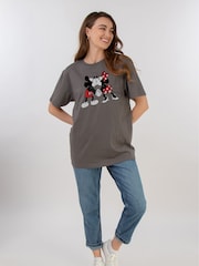 Brands In Grey Women Boyfriend Fit 100% Cotton Disney Minnie And Mickey Kiss T-Shirt - Image 2 of 4