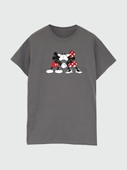 Brands In Grey Women Boyfriend Fit 100% Cotton Disney Minnie And Mickey Kiss T-Shirt - Image 3 of 4
