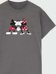 Brands In Grey Women Boyfriend Fit 100% Cotton Disney Minnie And Mickey Kiss T-Shirt - Image 4 of 4
