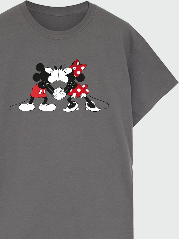 Brands In Grey Women Boyfriend Fit 100% Cotton Disney Minnie And Mickey Kiss T-Shirt - Image 4 of 4