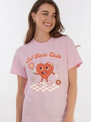Brands In Pink Boyfriend Fit Womens Valentine's Day Self Love Club 100% Cotton T-Shirt - Image 1 of 4