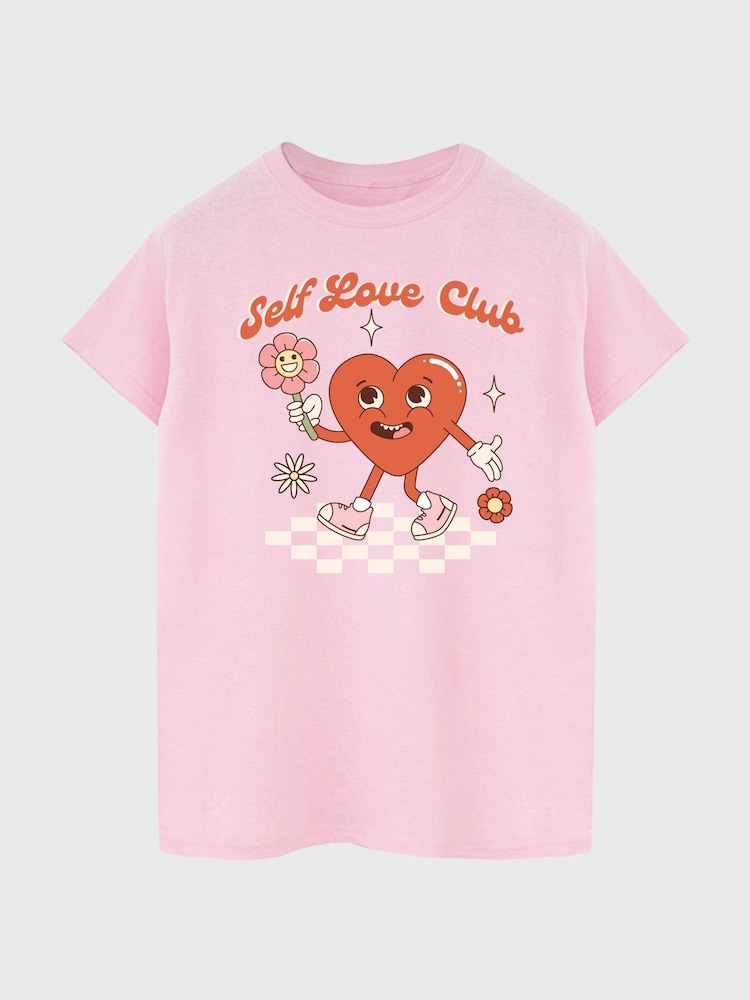 Brands In Pink Boyfriend Fit Womens Valentine's Day Self Love Club 100% Cotton T-Shirt - Image 3 of 4