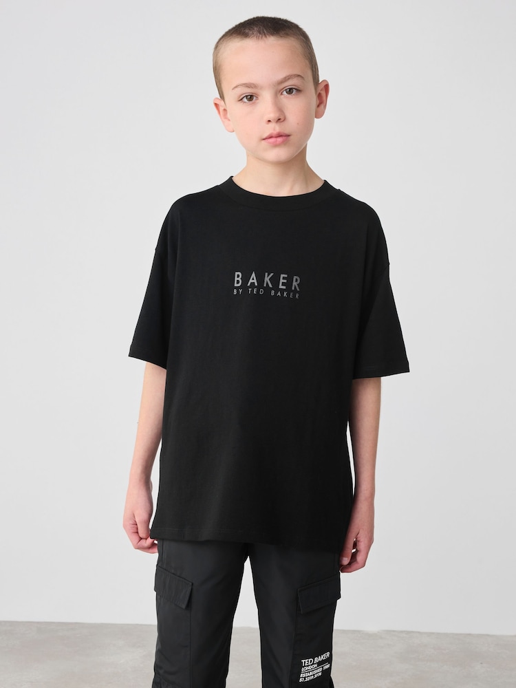 Черный - Свободная футболка из 100% хлопка с принтом на спине Baker by Ted Baker - Изображение 1 из 4
