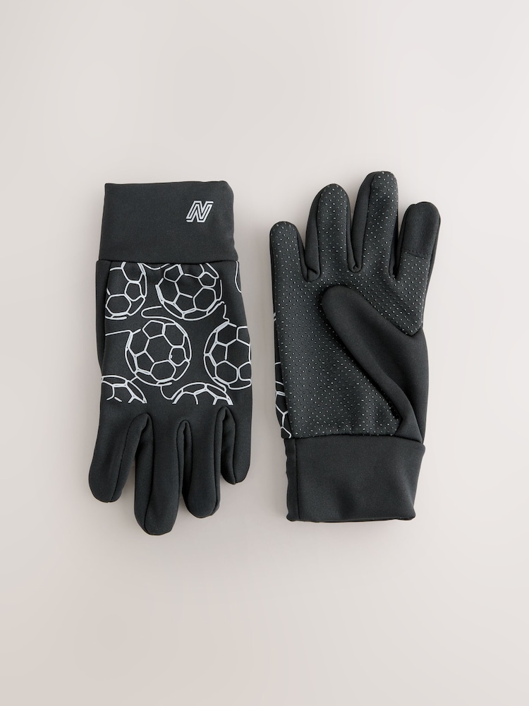 Black Football Print Sports Gloves (3-16yrs) - Image 1 of 3