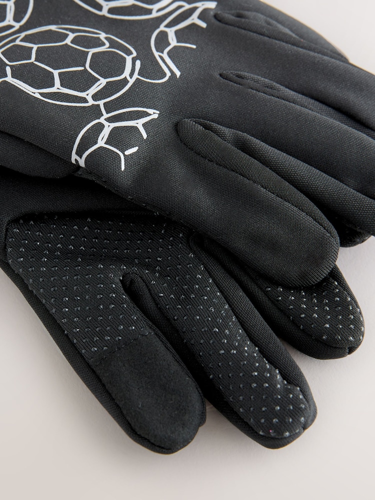 Black Football Print Sports Gloves (3-16yrs) - Image 2 of 3