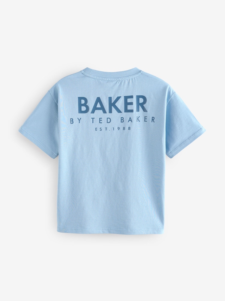 Голубой - Свободная футболка из 100% хлопка с принтом на спине Baker by Ted Baker - Изображение 2 из 4