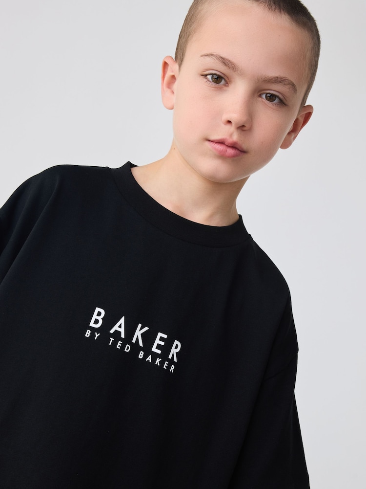 Синий - Свободная футболка из 100% хлопка с принтом на спине Baker by Ted Baker - Изображение 2 из 6