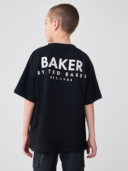 Синий - Свободная футболка из 100% хлопка с принтом на спине Baker by Ted Baker - Изображение 3 из 6