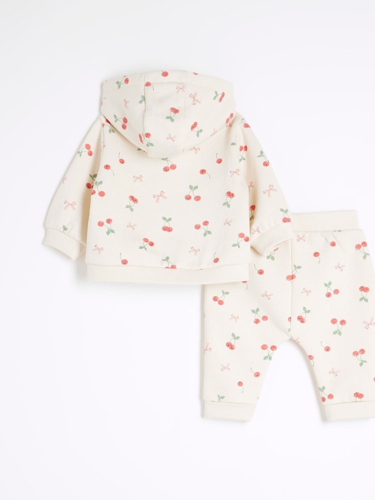 Conjunto de sudadera con capucha, cremallera y estampado de cerezas para niñas pequeñas de River Island - Imagen 2 de 5