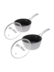 Laura Ashley Dark Dove Grey 2 Piece Suprior Non Stick Saucepan Set - Image 1 of 2