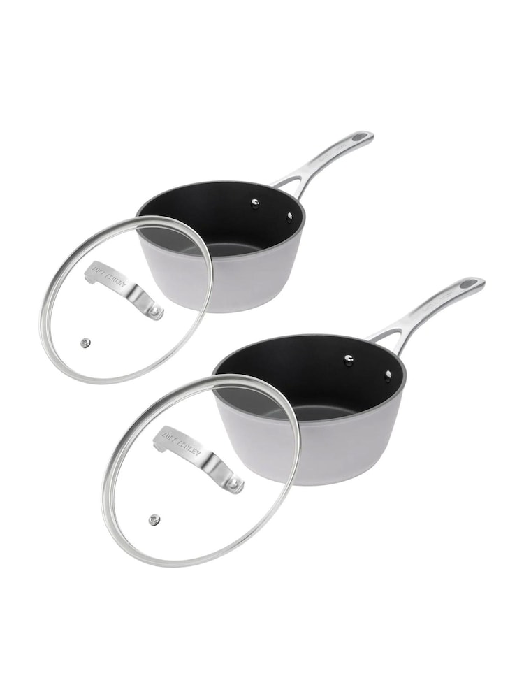 Laura Ashley Dark Dove Grey 2 Piece Suprior Non Stick Saucepan Set - Image 1 of 2