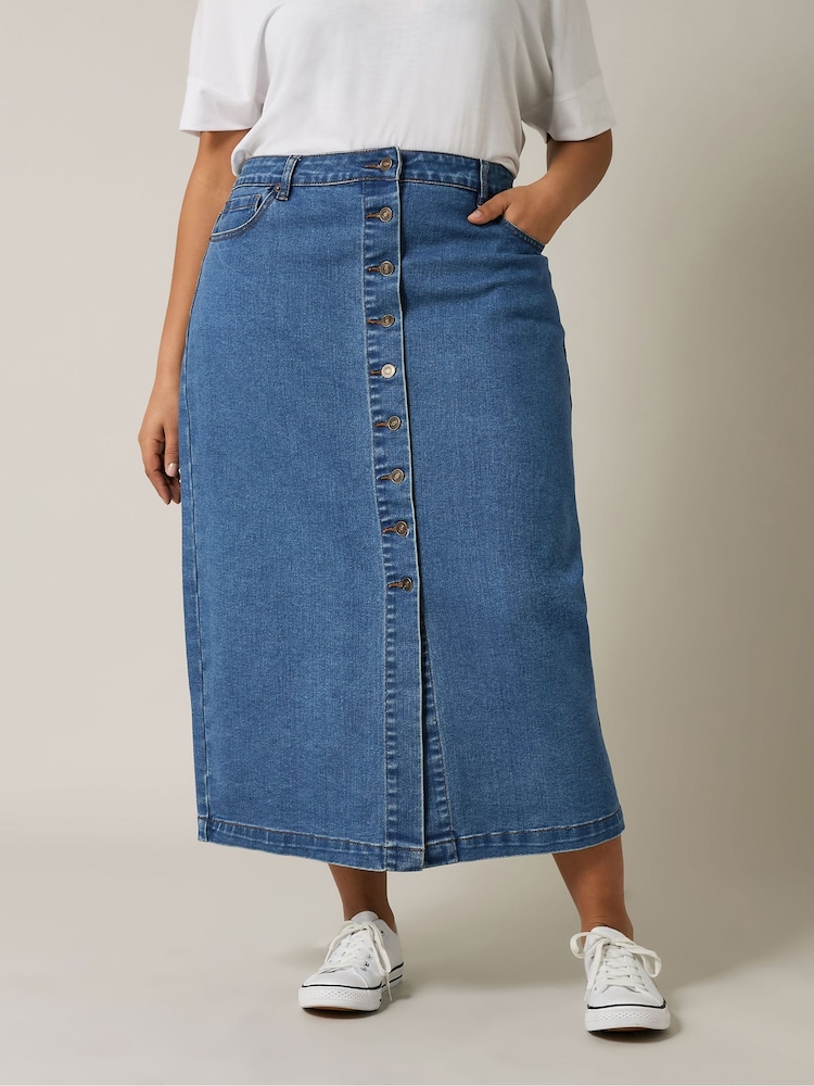 Evans Button Through Denim Skirt - Image 1 of 5