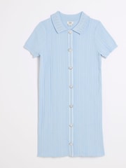 River Island Blue Girls Diamante Collar Polo Dress - Image 1 of 4