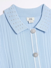 River Island Blue Girls Diamante Collar Polo Dress - Image 3 of 4