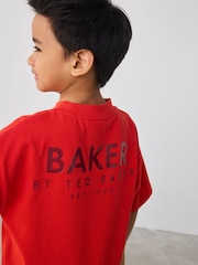 Красный - Свободная футболка из 100% хлопка с принтом на спине Baker by Ted Baker - Изображение 5 из 10