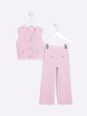 River Island Pink Girls Waistcoat Set - Image 1 of 4