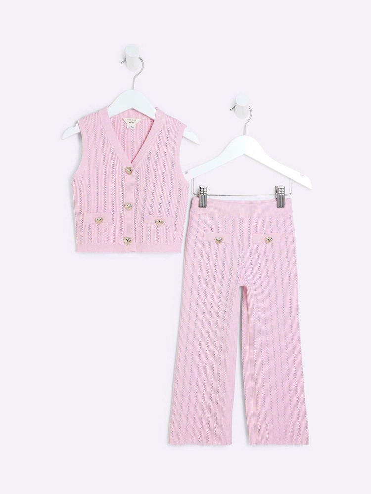 River Island Pink Girls Waistcoat Set - Image 1 of 4