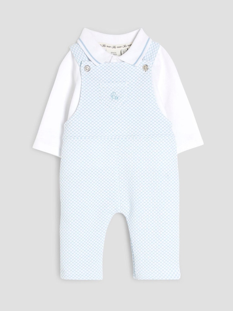 River Island Blue Baby Boys Waistcoat Dungaree Set - Image 3 of 5
