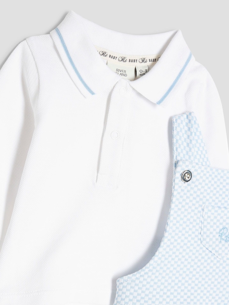 River Island Blue Baby Boys Waistcoat Dungaree Set - Image 4 of 5