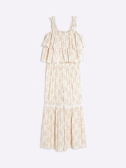 River Island Cream Girls Palm Metallic Trousers Set - Image 3 of 5